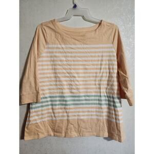 Sport Savvy Womens Top 3/4 Sleeve Peach Mint Striped sz 2X HAS SPOTS SHOWN